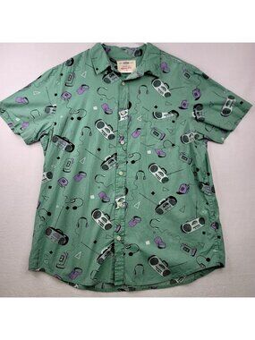 Urban Pipeline Mens Awesomely Soft Button Down Shirt XL Green Retro Boombox